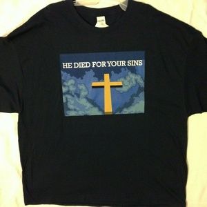 Adult T-Shirt He Died For Your Sins With Cross 3XL
